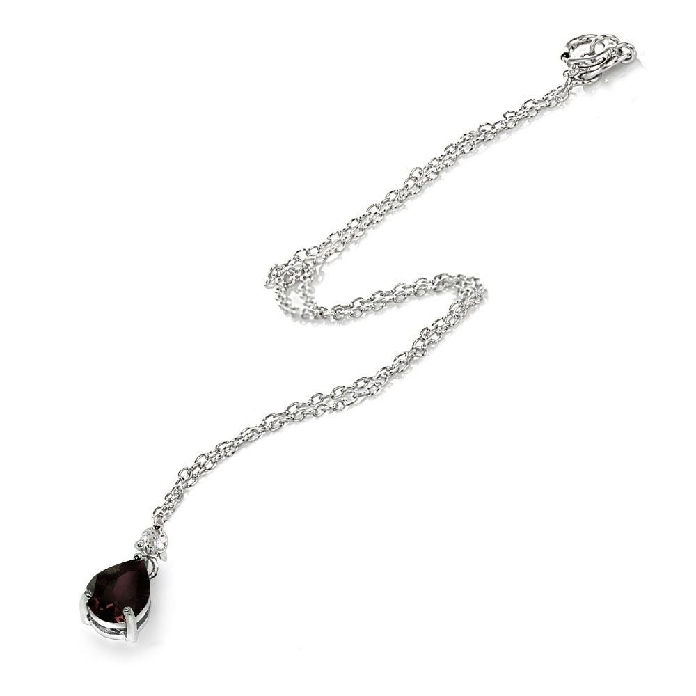 Sterling Silver Garnet & White Topaz 9x7mm Teardrop Slide Dangling Necklace-3