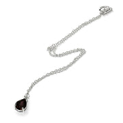 Sterling Silver Garnet & White Topaz 9x7mm Teardrop Slide Dangling Necklace