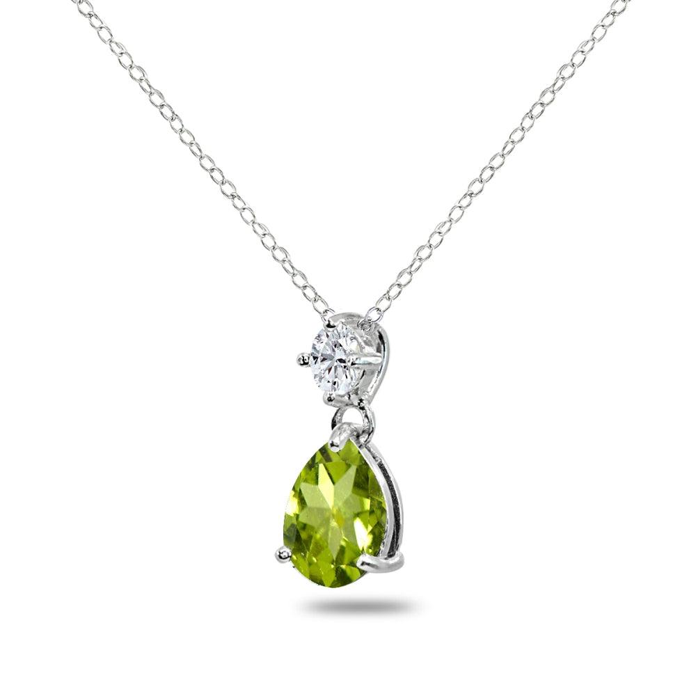 Sterling Silver Peridot & White Topaz 9x7mm Teardrop Slide Dangling Necklace-2