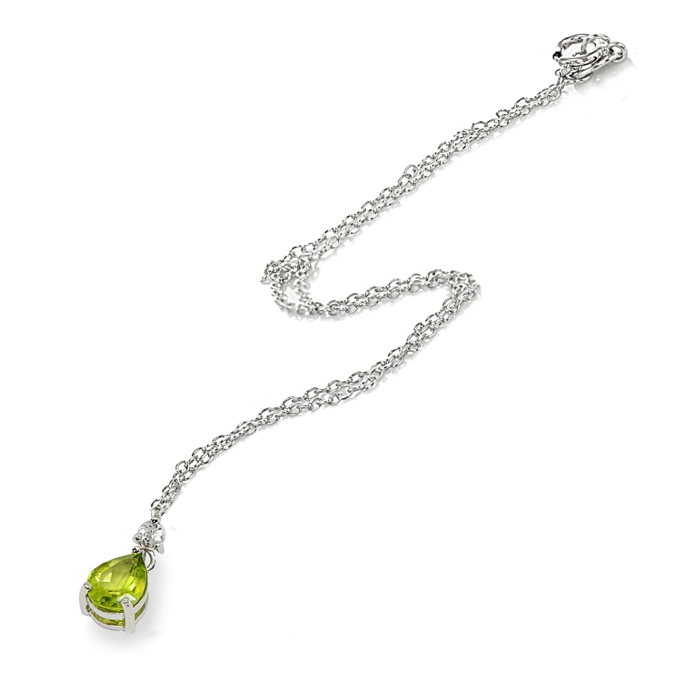 Sterling Silver Peridot & White Topaz 9x7mm Teardrop Slide Dangling Necklace-3