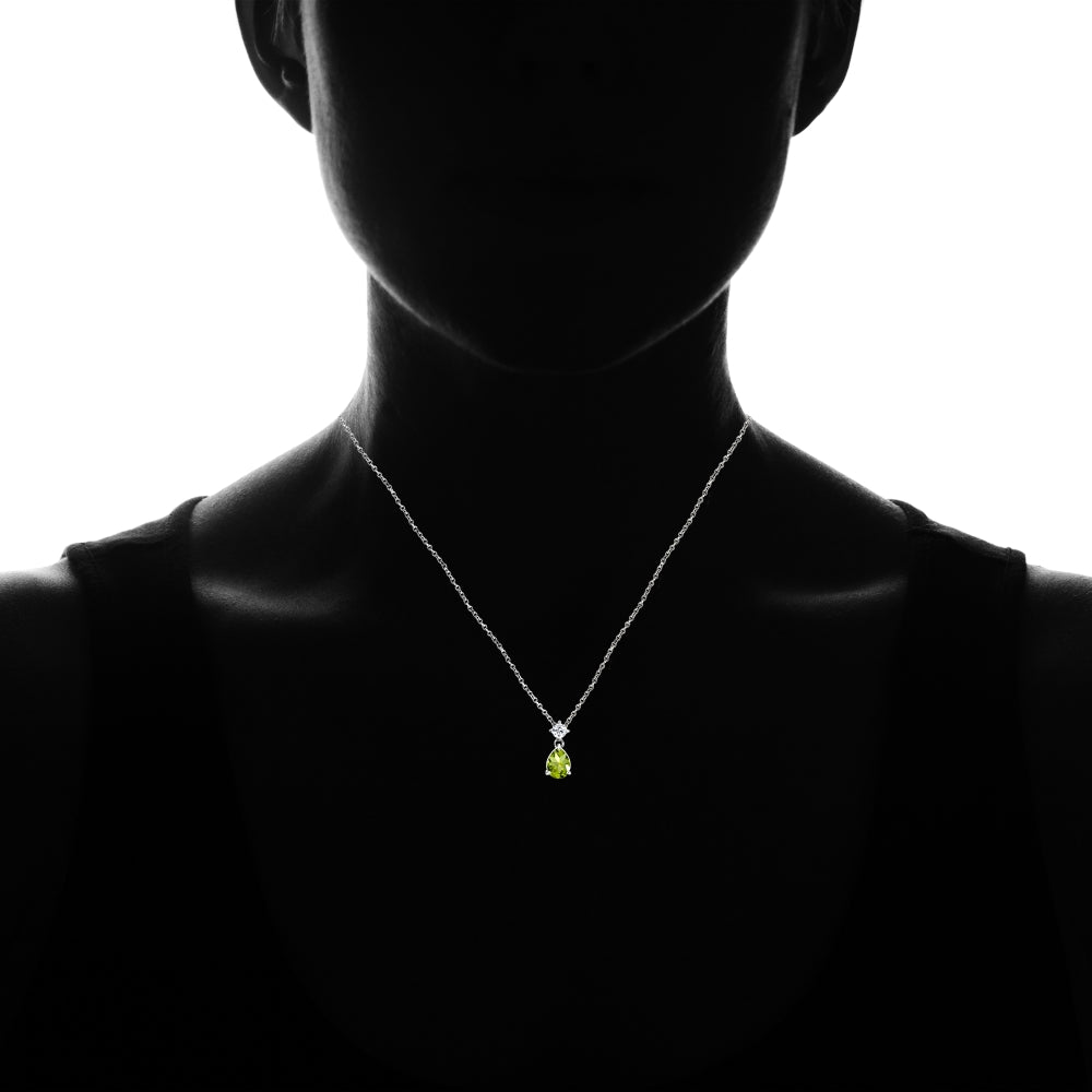 Sterling Silver Peridot & White Topaz 9x7mm Teardrop Slide Dangling Necklace-4