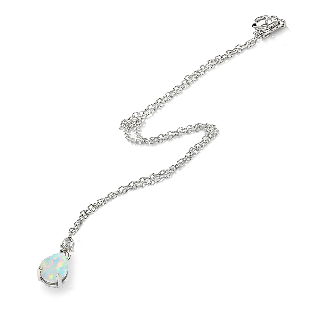 Sterling Silver Created White Opal & Topaz 9x7mm Teardrop Slide Dangling Necklace-3