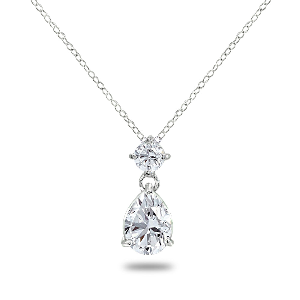 Sterling Silver Cubic Zirconia 9x7mm Teardrop Slide Dangling Necklace
