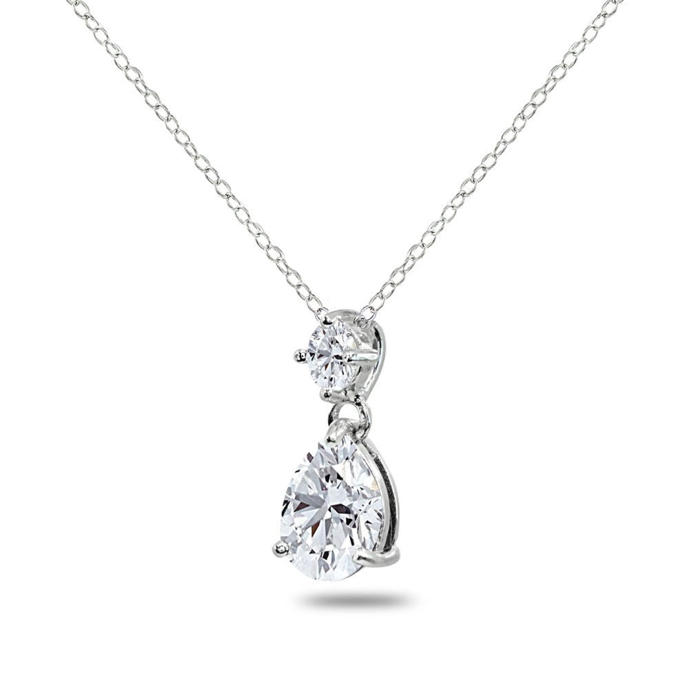 Sterling Silver Cubic Zirconia 9x7mm Teardrop Slide Dangling Necklace-2