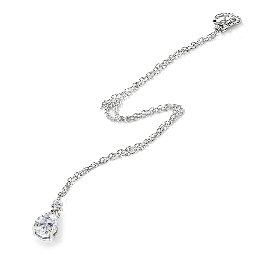 Sterling Silver Cubic Zirconia 9x7mm Teardrop Slide Dangling Necklace-3