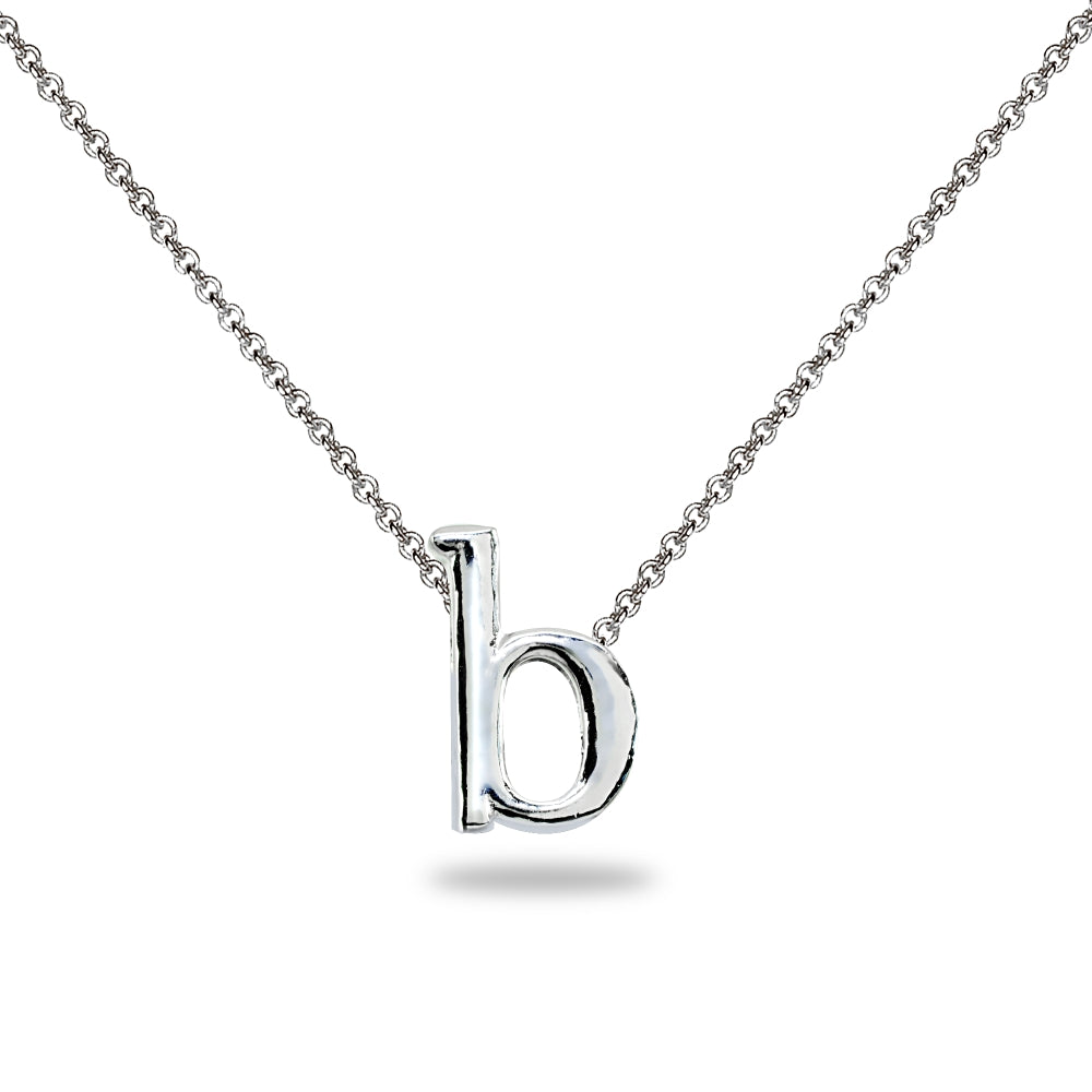 Sterling Silver B Letter Initial Alphabet Name Personalized 925 Silver Necklace, 15” + Extender
