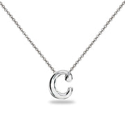 Sterling Silver C Letter Initial Alphabet Name Personalized 925 Silver Necklace, 15” + Extender