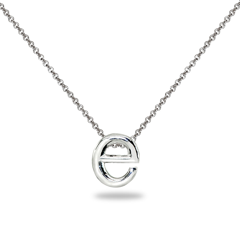Sterling Silver E Letter Initial Alphabet Name Personalized 925 Silver Necklace, 15” + Extender