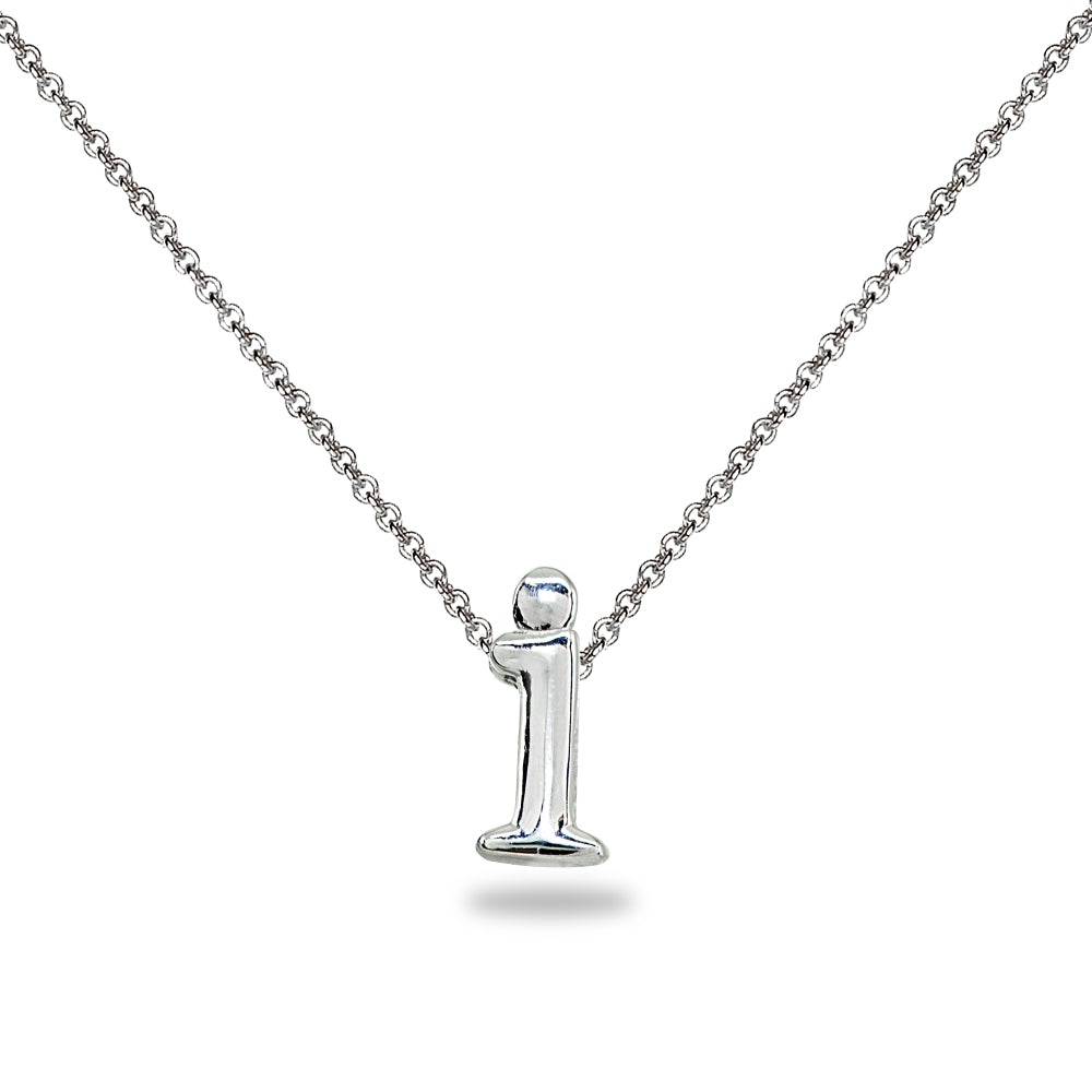 Sterling Silver I Letter Initial Alphabet Name Personalized 925 Silver Necklace, 15” + Extender