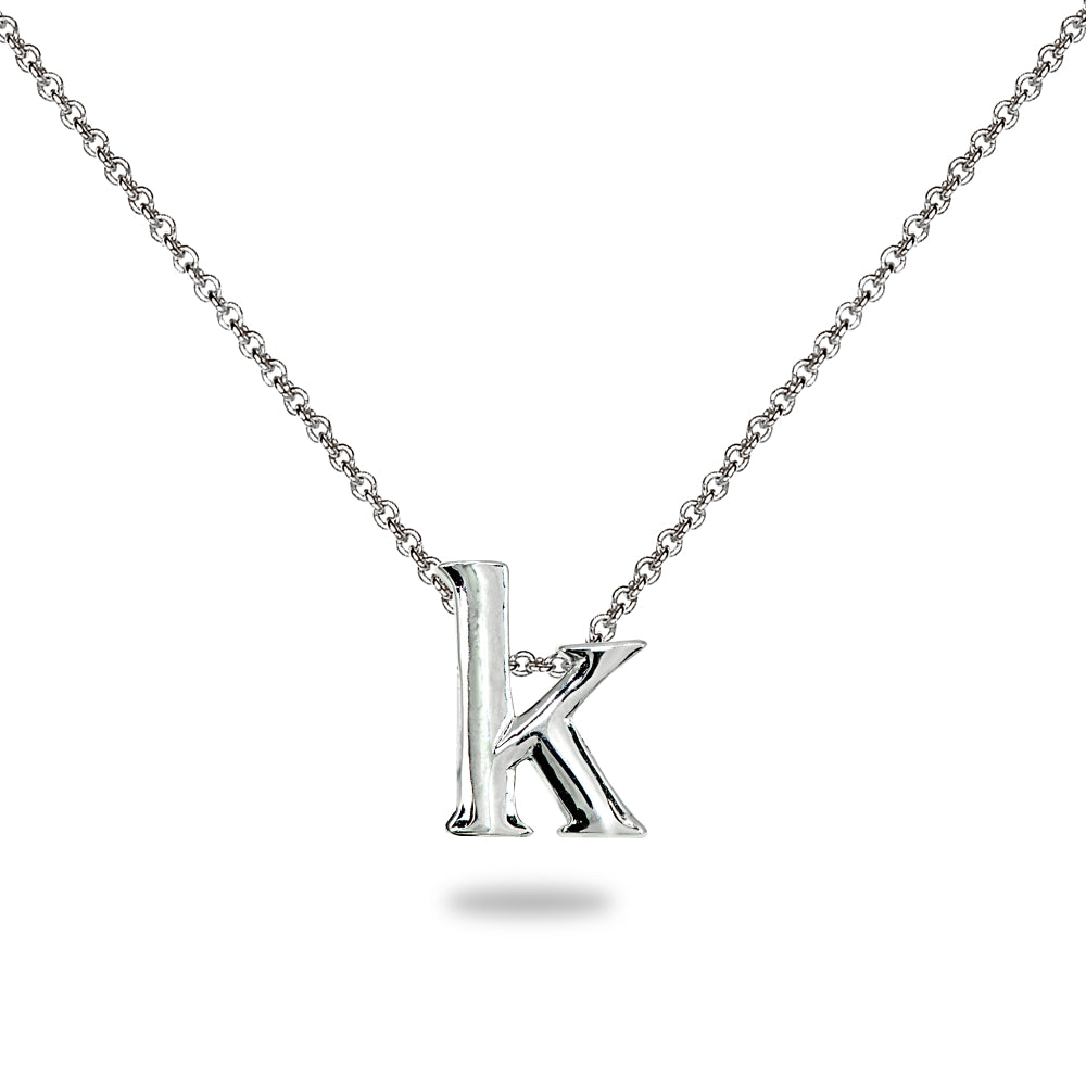 Sterling Silver K Letter Initial Alphabet Name Personalized 925 Silver Necklace, 15” + Extender