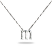 Sterling Silver M Letter Initial Alphabet Name Personalized 925 Silver Necklace, 15” + Extender