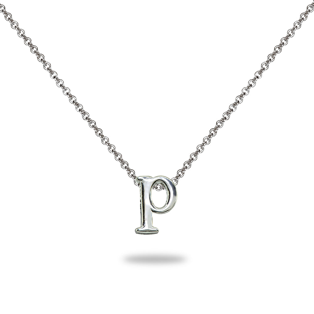 Sterling Silver P Letter Initial Alphabet Name Personalized 925 Silver Necklace, 15” + Extender