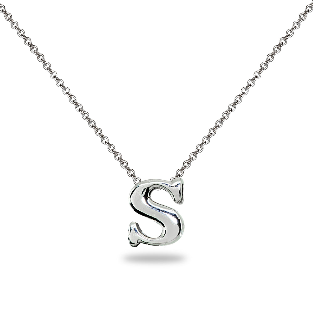 Sterling Silver S Letter Initial Alphabet Name Personalized 925 Silver Necklace, 15” + Extender