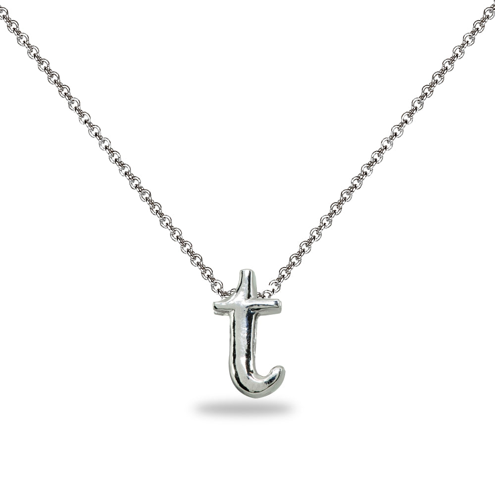 Sterling Silver T Letter Initial Alphabet Name Personalized 925 Silver Necklace, 15” + Extender