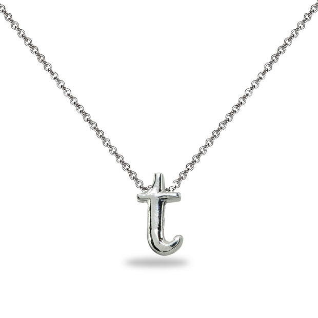 Sterling Silver T Letter Initial Alphabet Name Personalized 925 Silver Necklace, 15” + Extender