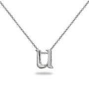 Sterling Silver U Letter Initial Alphabet Name Personalized 925 Silver Necklace, 15” + Extender