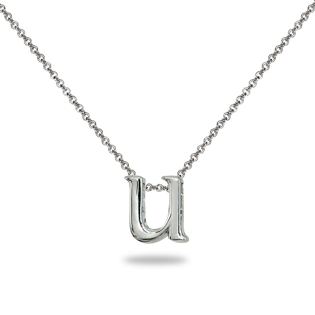 Sterling Silver U Letter Initial Alphabet Name Personalized 925 Silver Necklace, 15” + Extender