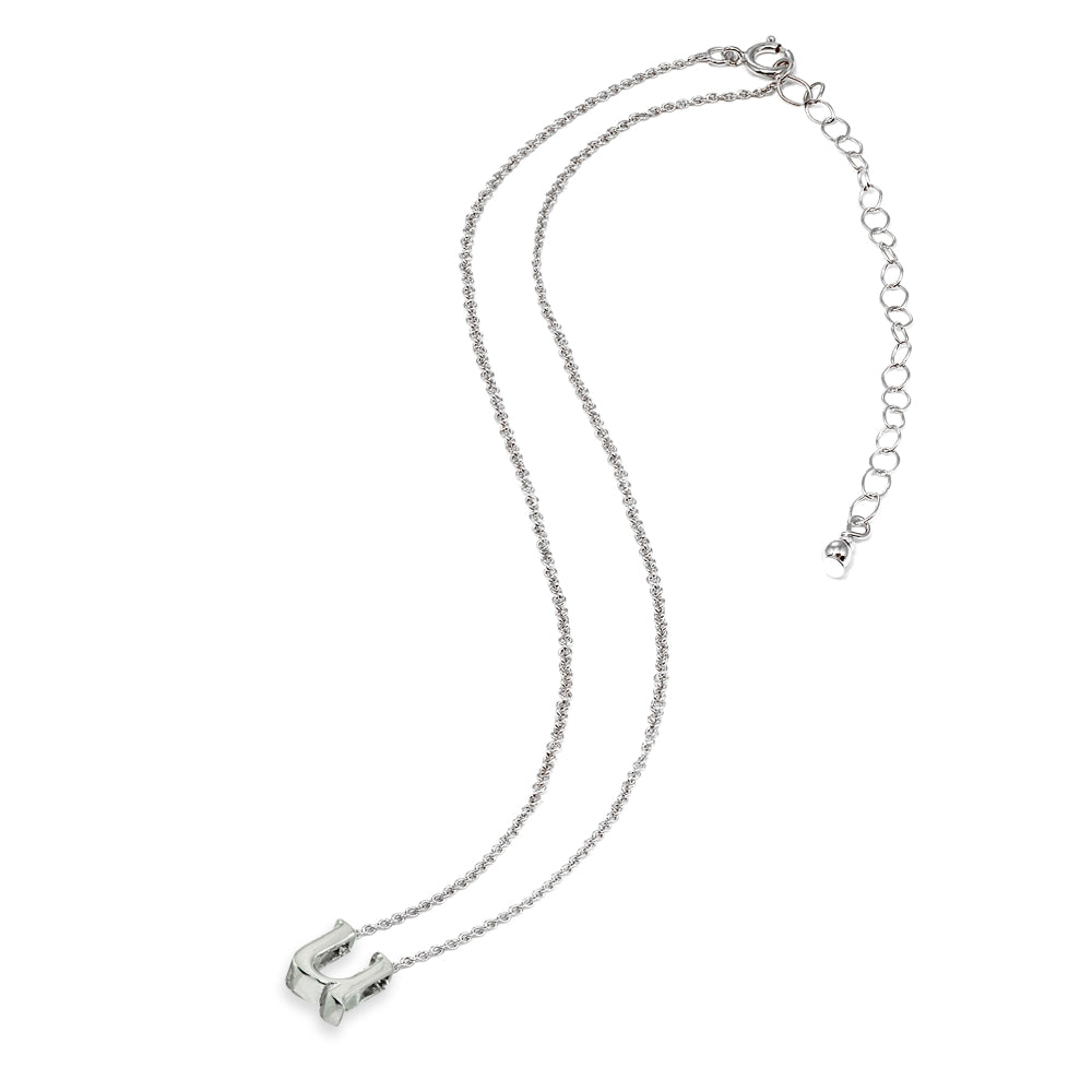 Sterling Silver U Letter Initial Alphabet Name Personalized 925 Silver Necklace, 15” + Extender-3