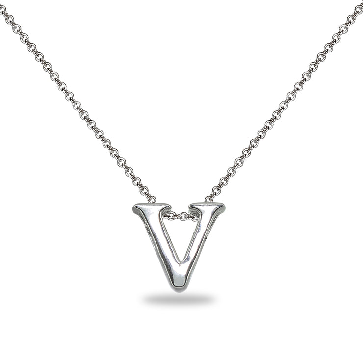 Sterling Silver V Letter Initial Alphabet Name Personalized 925 Silver Necklace, 15” + Extender