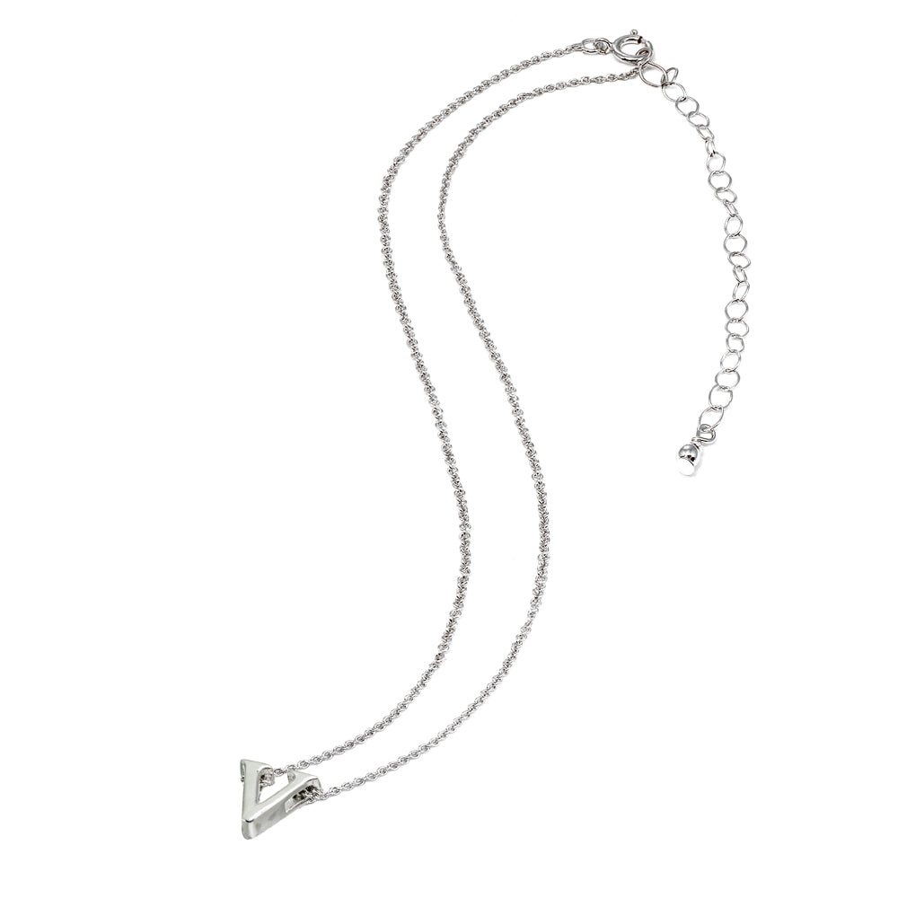 Sterling Silver V Letter Initial Alphabet Name Personalized 925 Silver Necklace, 15” + Extender-3