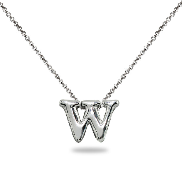 Sterling Silver W Letter Initial Alphabet Name Personalized 925 Silver Necklace, 15” + Extender