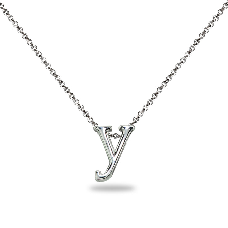 Sterling Silver Y Letter Initial Alphabet Name Personalized 925 Silver Necklace, 15” + Extender