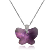 Sterling Silver Purple Butterfly Pendant Necklace Made with Swarovski Crystals