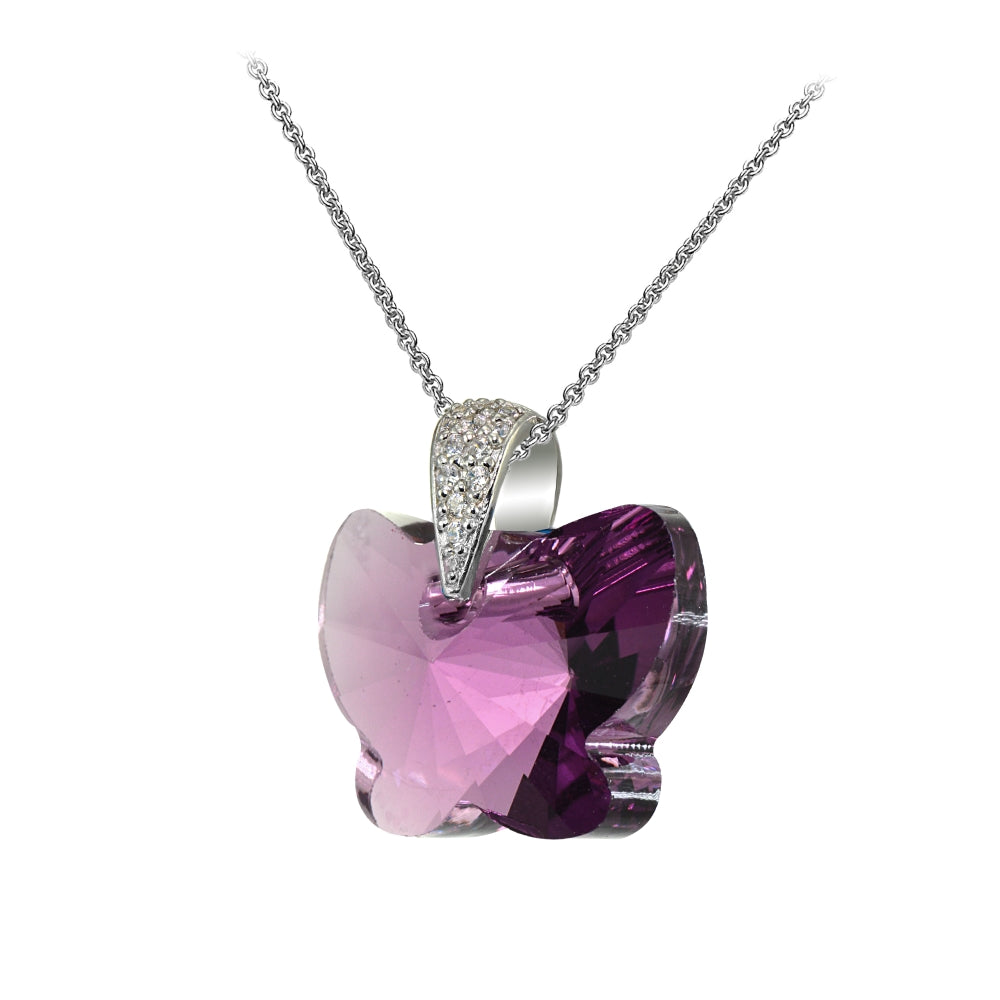 Sterling Silver Purple Butterfly Pendant Necklace Made with Swarovski Crystals-2