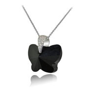 Sterling Silver Black Butterfly Pendant Necklace Made with Swarovski Crystals