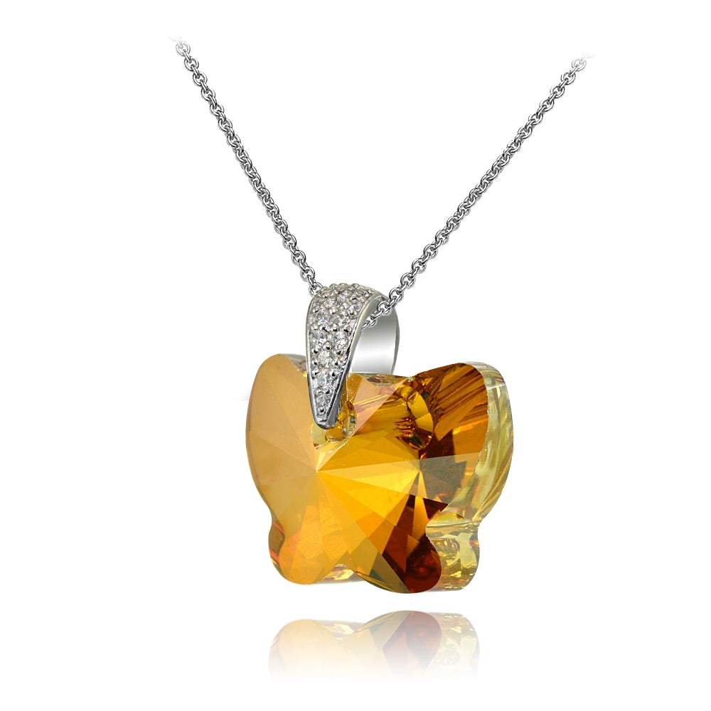 Sterling Silver Copper Butterfly Pendant Necklace Made with Swarovski Crystals-2