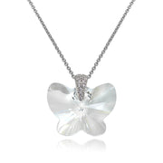 Sterling Silver Clear Butterfly Pendant Necklace Made with Swarovski Crystals