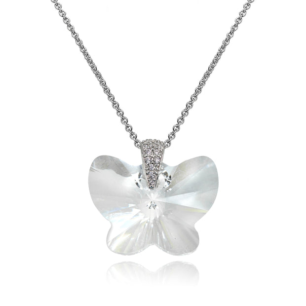 Sterling Silver Clear Butterfly Pendant Necklace Made with Swarovski Crystals