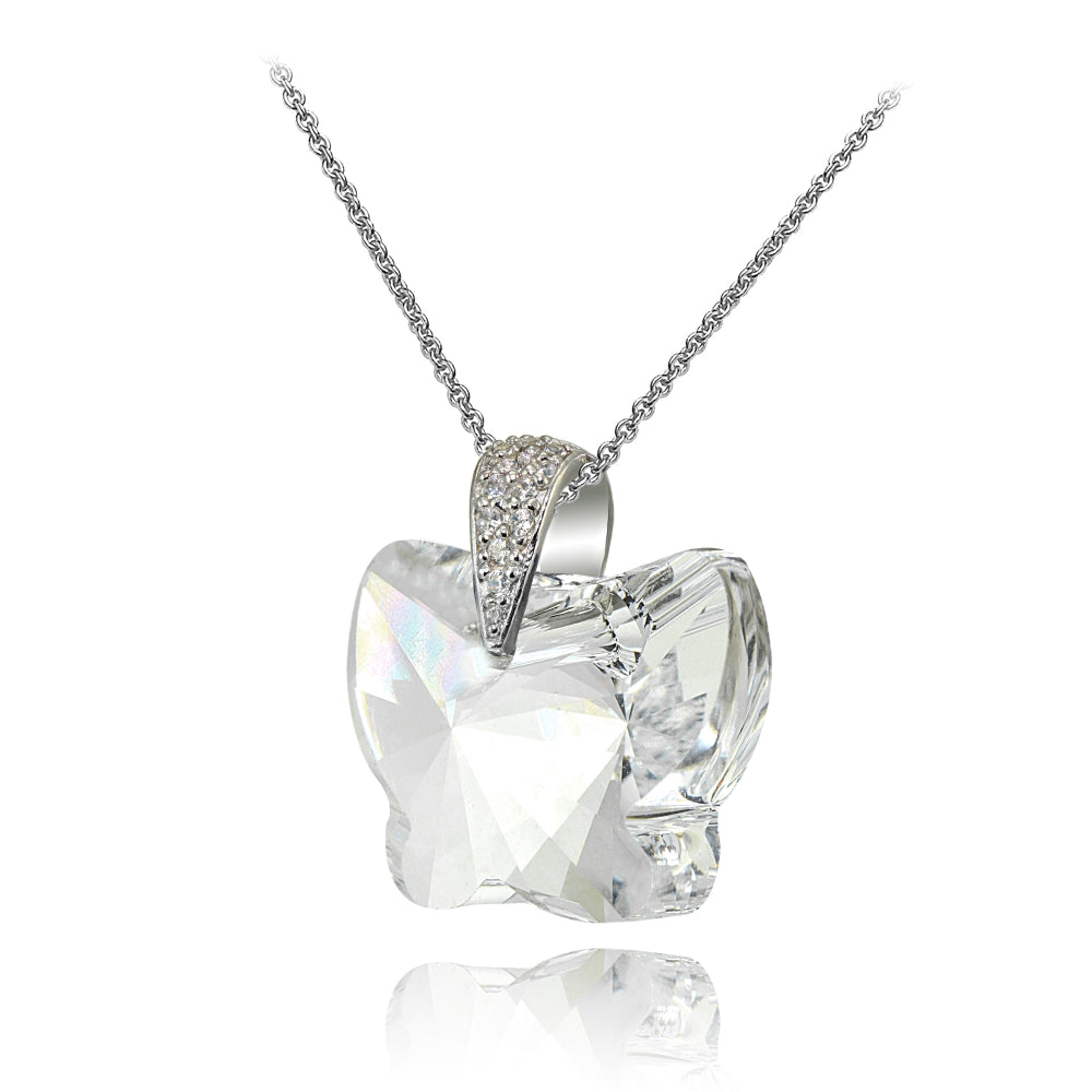 Sterling Silver Clear Butterfly Pendant Necklace Made with Swarovski Crystals-2