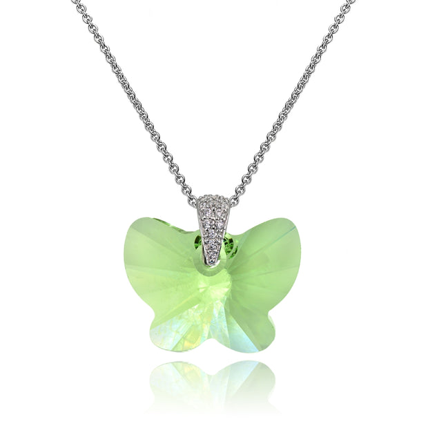 Sterling Silver Light Green Butterfly Pendant Necklace Made with Swarovski Crystals