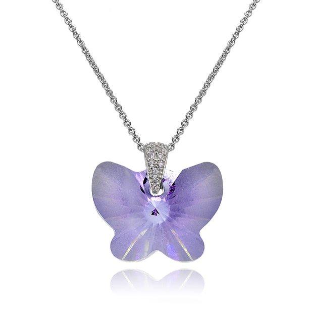 Sterling Silver Violet Butterfly Pendant Necklace Made with Swarovski Crystals