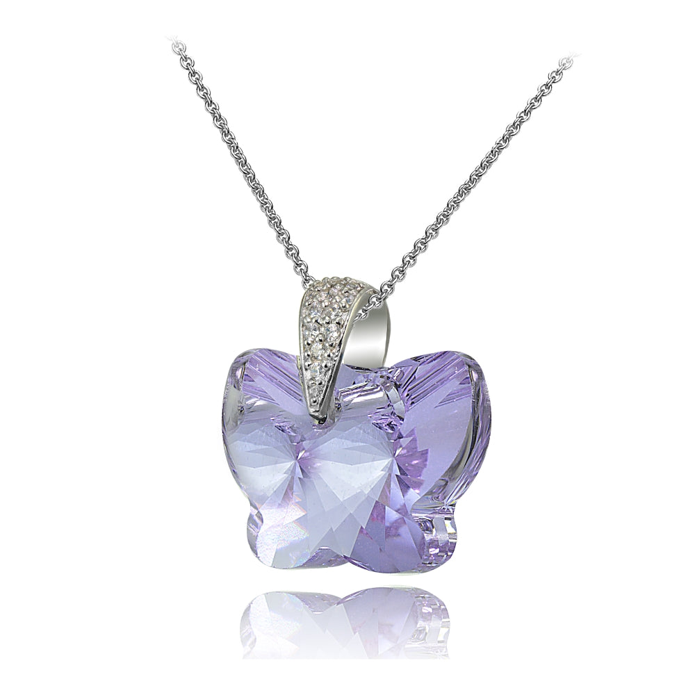 Sterling Silver Violet Butterfly Pendant Necklace Made with Swarovski Crystals-2