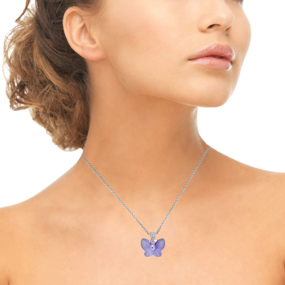 Sterling Silver Violet Butterfly Pendant Necklace Made with Swarovski Crystals-3