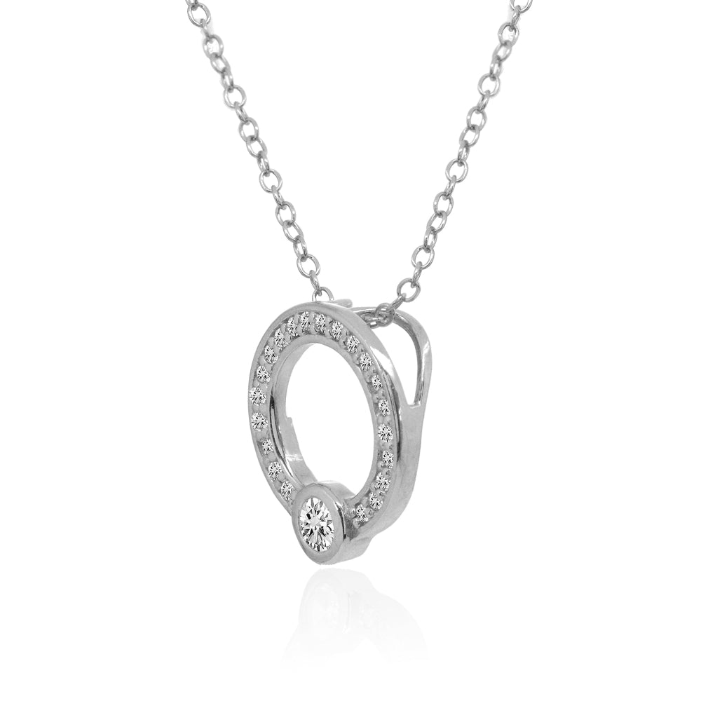 Sterling Silver Open Circle Bezel Set Cubic Zirconia Slide Necklace-2