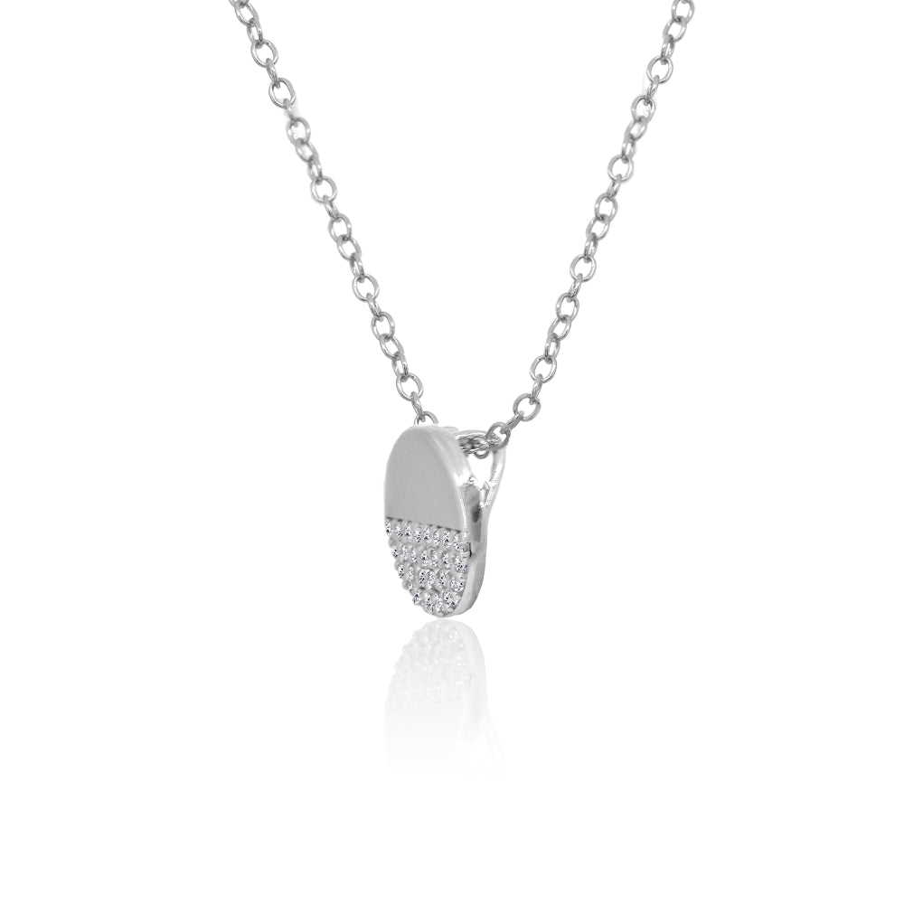 Sterling Silver Polished Round Disk Cubic Zirconia Slide Choker Necklace-2