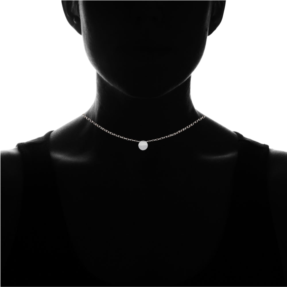 Sterling Silver Polished Round Disk Cubic Zirconia Slide Choker Necklace-3