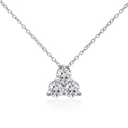 Sterling Silver Three Stone Round Cubic Zirconia Cluster Triangle Slide Necklace