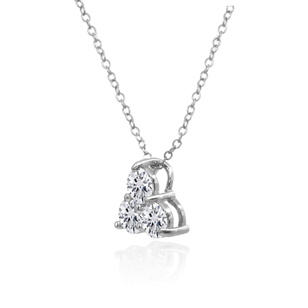 Sterling Silver Three Stone Round Cubic Zirconia Cluster Triangle Slide Necklace-2