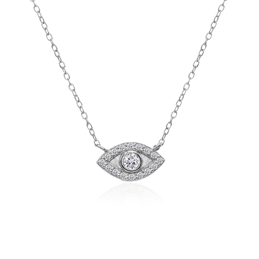 Sterling Silver Evil Eye Round Bezel-Set Cubic Zirconia Dainty Choker Necklace