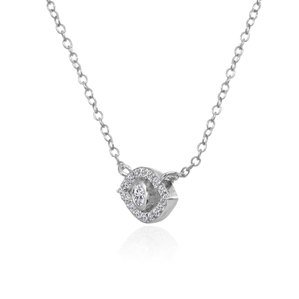 Sterling Silver Evil Eye Round Bezel-Set Cubic Zirconia Dainty Choker Necklace-2