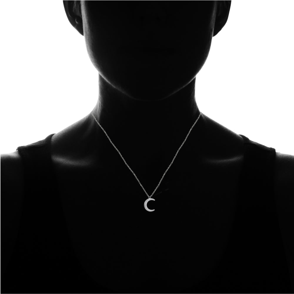 Sterling Silver Crescent Moon Polished Round Cubic Zirconia Necklace-3