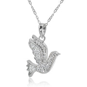 Sterling Silver Polished Flying Dove Bird Peace Diamond Accent Pendant Necklace, JK-I3