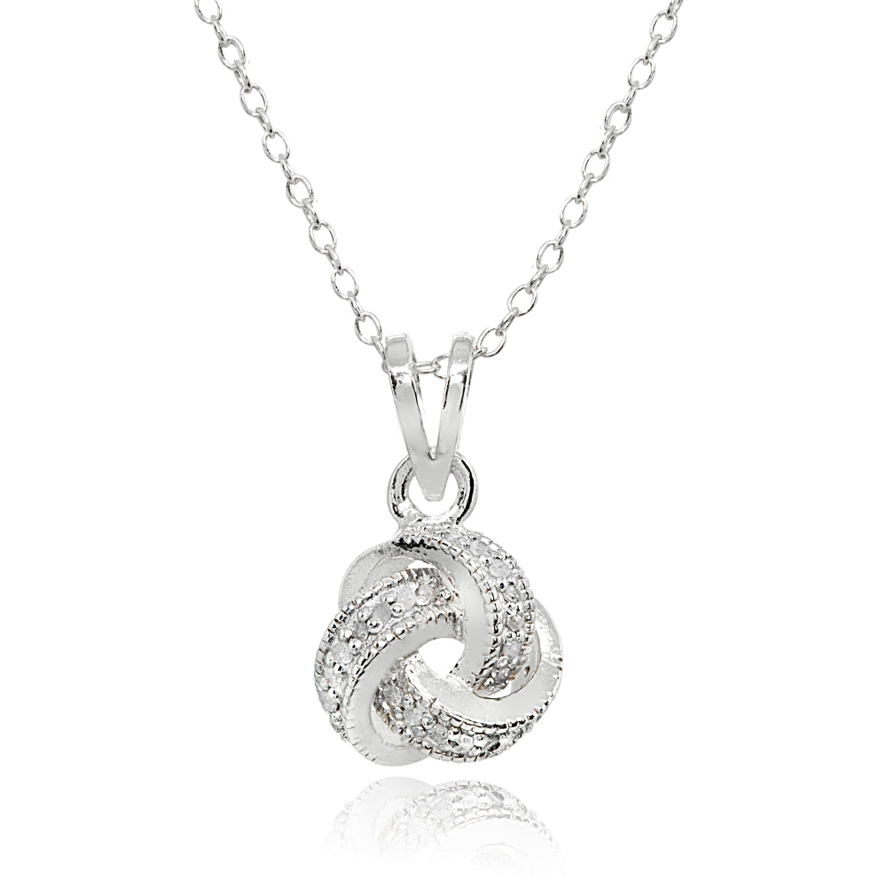 Sterling Silver Polished Love Knot Diamond Accent Pendant Necklace, JK-I3