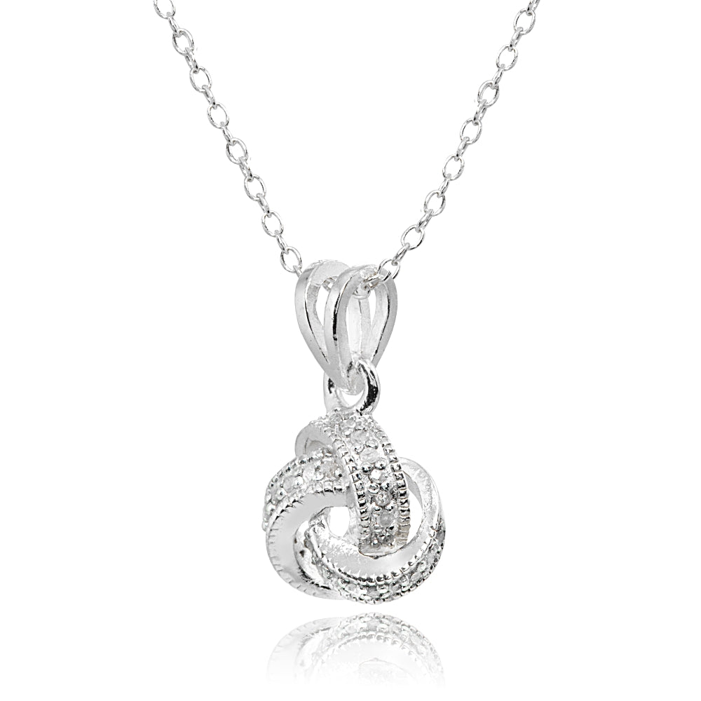 Sterling Silver Polished Love Knot Diamond Accent Pendant Necklace, JK-I3-2