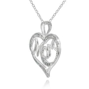 Sterling Silver Polished Heart MOM Diamond Accent Pendant Necklace, JK-I3