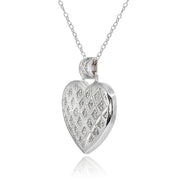 Sterling Silver Polished Textured Heart Diamond Accent Pendant Necklace, JK-I3